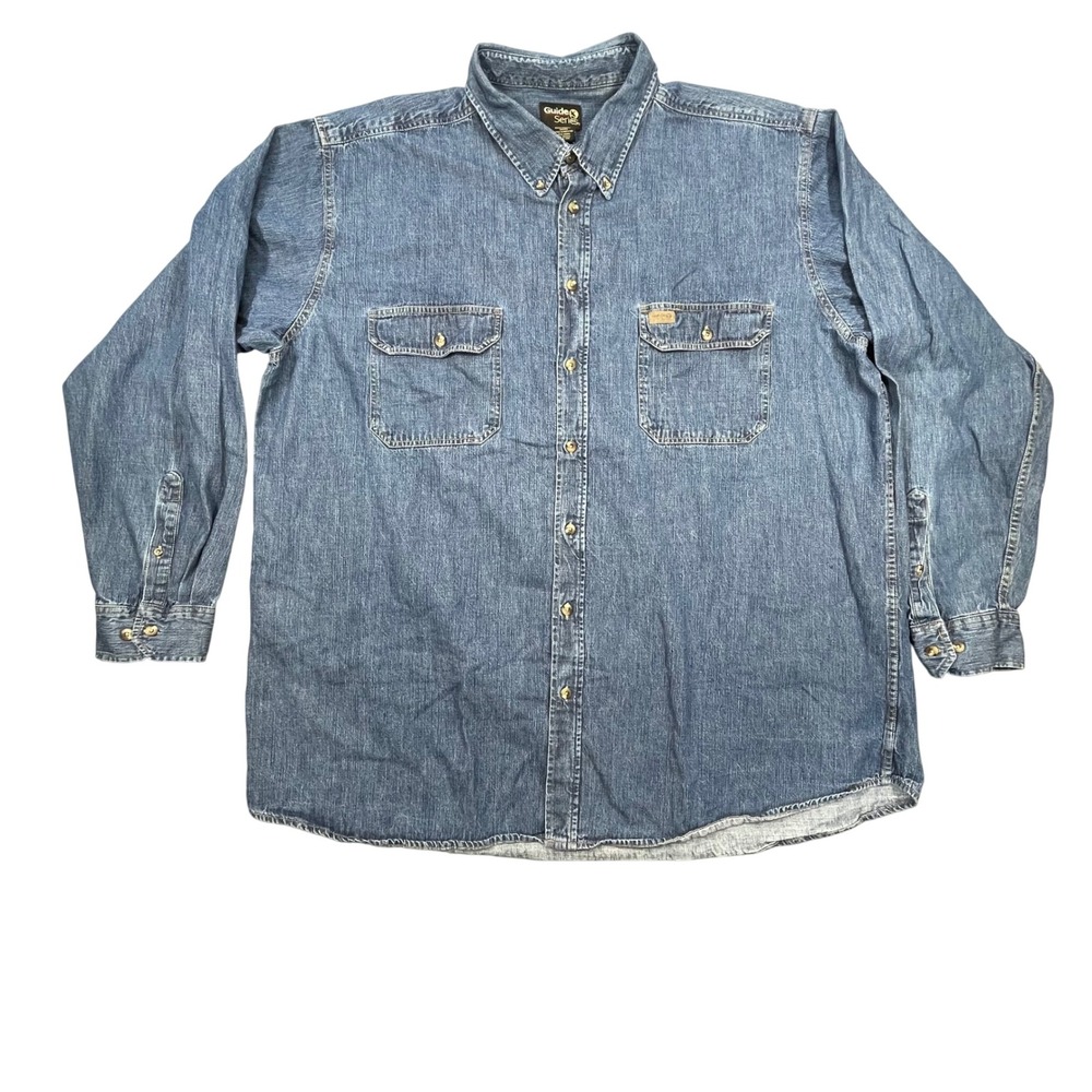 Guide Series Blue Long Sleeve Denim Button Down Shirt Mens 3XLT